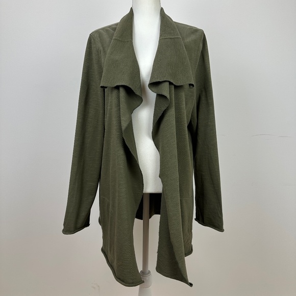 J. Jill Large Knit Blazer Open Waterfall Front Long Sleeve Khaki Pockets Womens - Picture 1 of 10